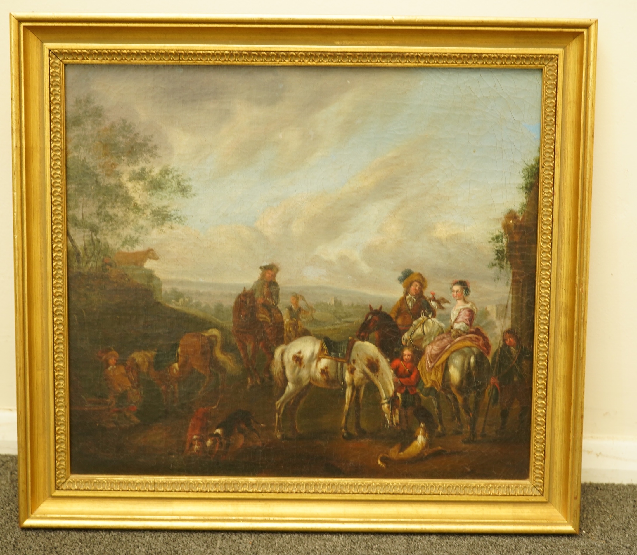 Manner of Philips Wouwerman (Dutch, 1619-1698), A hawking party, oil on canvas, 36 x 40cm